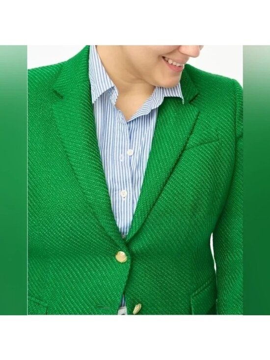 J.Crew Green Tweed Schoolboy Blazer Size 18 Gold Button Lined Classic Style - Picture 4 of 15